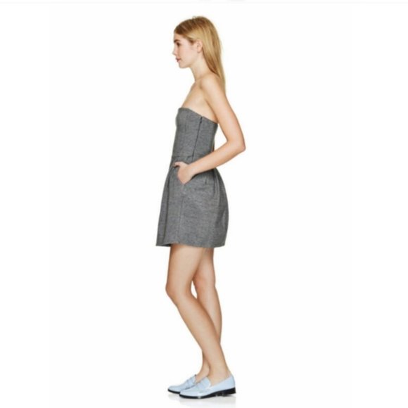 Aritzia Wilfred Harmonie Pleated Strapless Structured Mini Dress Size 6 - Picture 5 of 12